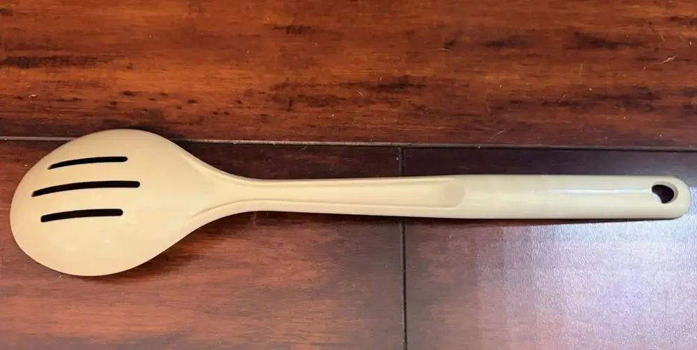 Vintage Beige Plastic Slotted Serving Spoon Made in USA